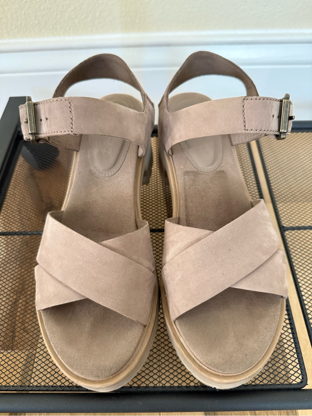 Timberland Women's Taupe Cross-Strap Ankle Buckle Sandals
